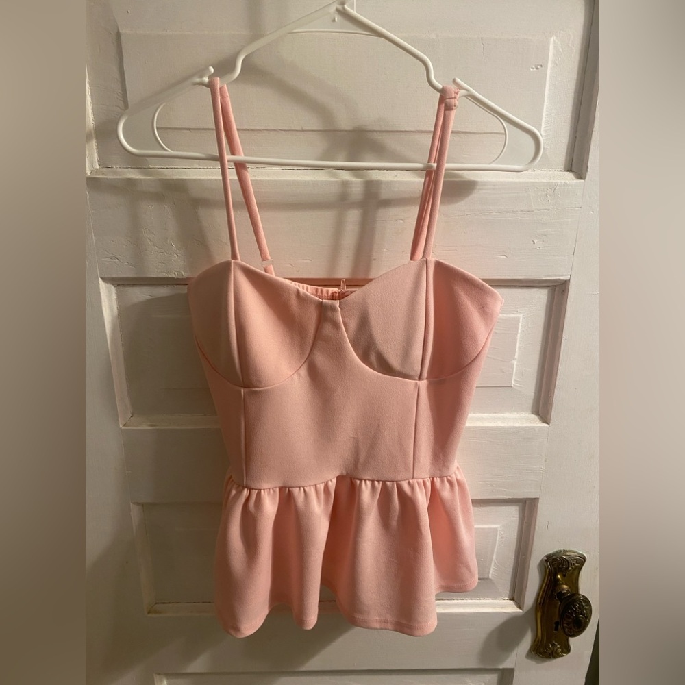 Pink Tiny Strap Peplum Top